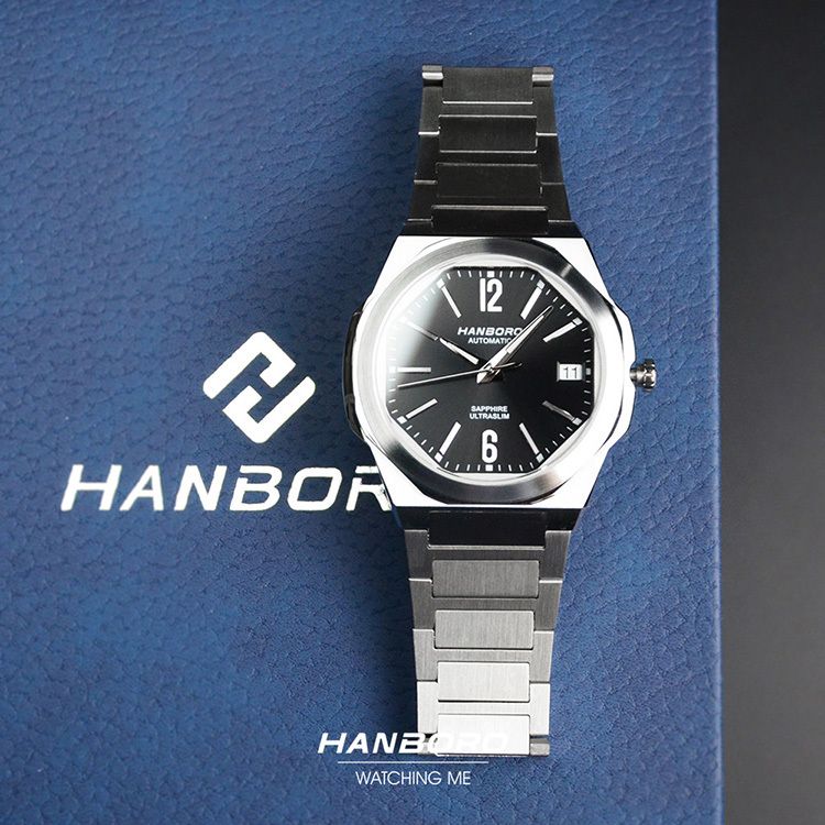 HANBORO | 超薄鋼王系列 018SBS | 2026年秋季新品 超薄 珍珠陀 炫酷黑 自動鏤空機械錶 手錶 實體正面