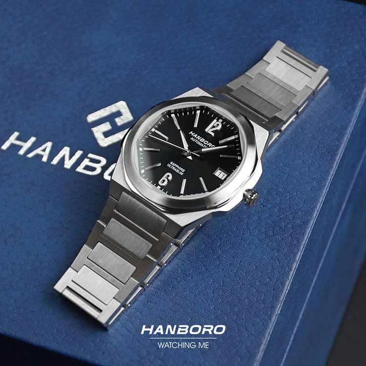 HANBORO | 超薄鋼王系列 018SBS | 2026年秋季新品 超薄 珍珠陀 炫酷黑 自動鏤空機械錶 手錶 實體正右側