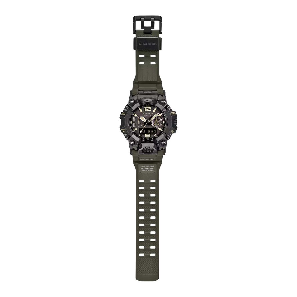 CASIO 卡西歐 | G-SHOCK MUDMASTER GWG-B1000-1A3 | 2026年10月新款 戰術裝備風格 橄欖綠戶外雙顯手錶 大錶徑  平攤展示