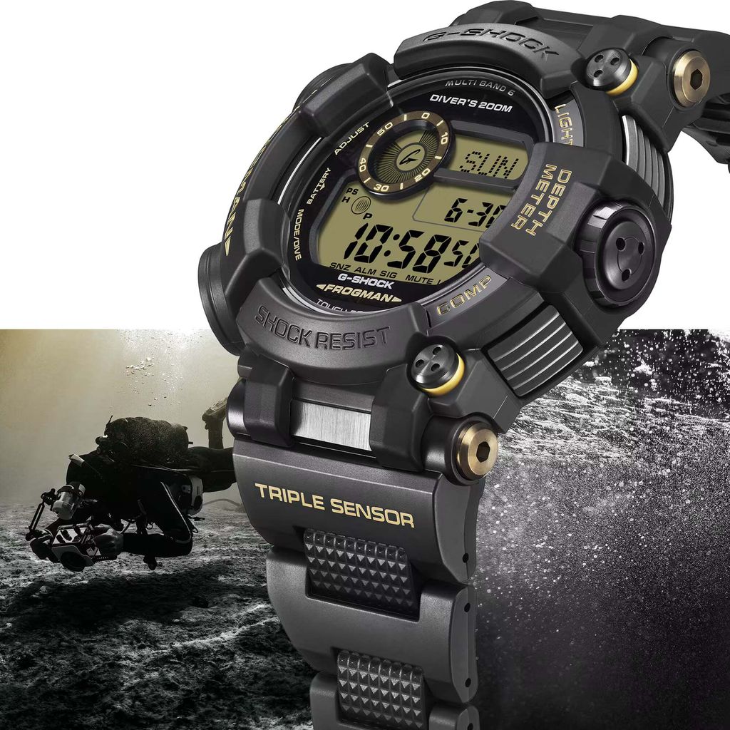 CASIO 卡西歐 | G-SHOCK FROGMAN GWF-D1000BC-1 | 2026年10月新款 戰術裝備風格 專業潛水錶 黑色戶外電子錶  實體錶面細節