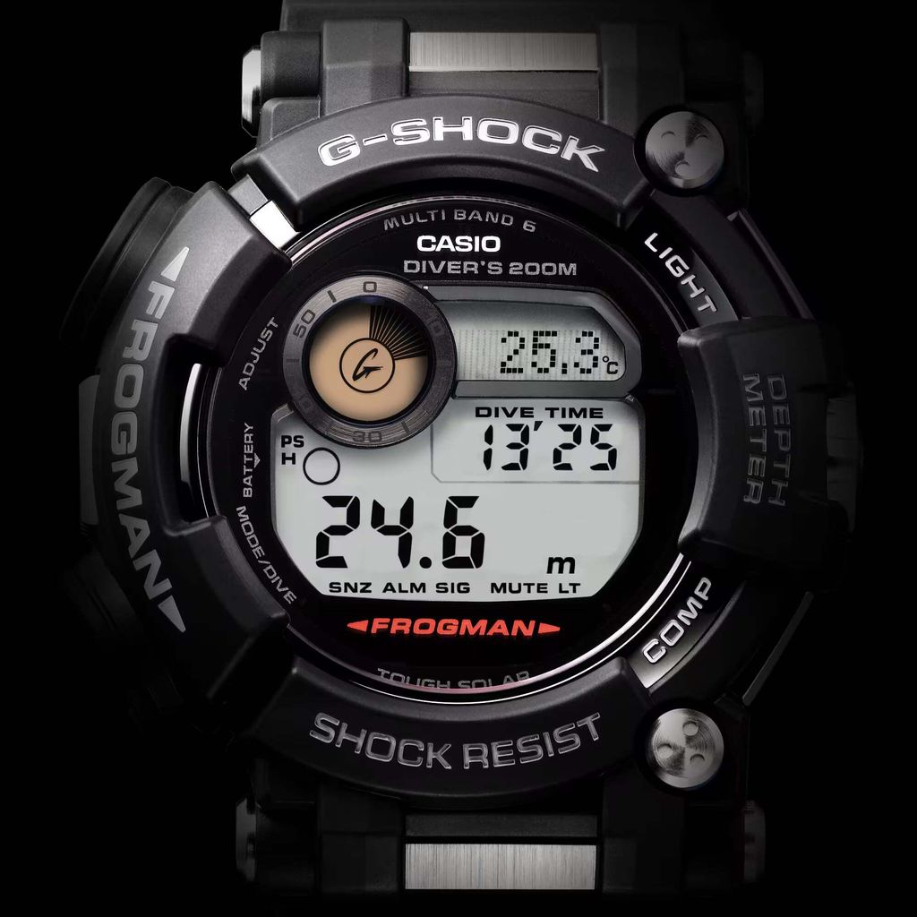CASIO 卡西歐 | G-SHOCK FROGMAN GWF-D1000BC-1 | 2026年10月新款 戰術裝備風格 專業潛水錶 黑色戶外電子錶  錶面細節