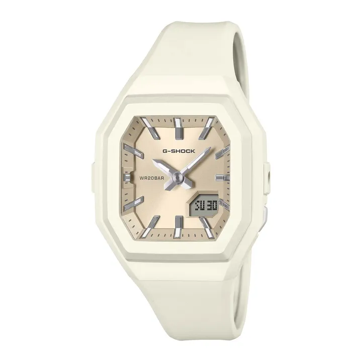 CASIO 卡西歐 G-SHOCK | GMA-S160-7A | 2026年10月新款 優雅俐落 霧面奶白 指針數位雙顯女錶 正右側