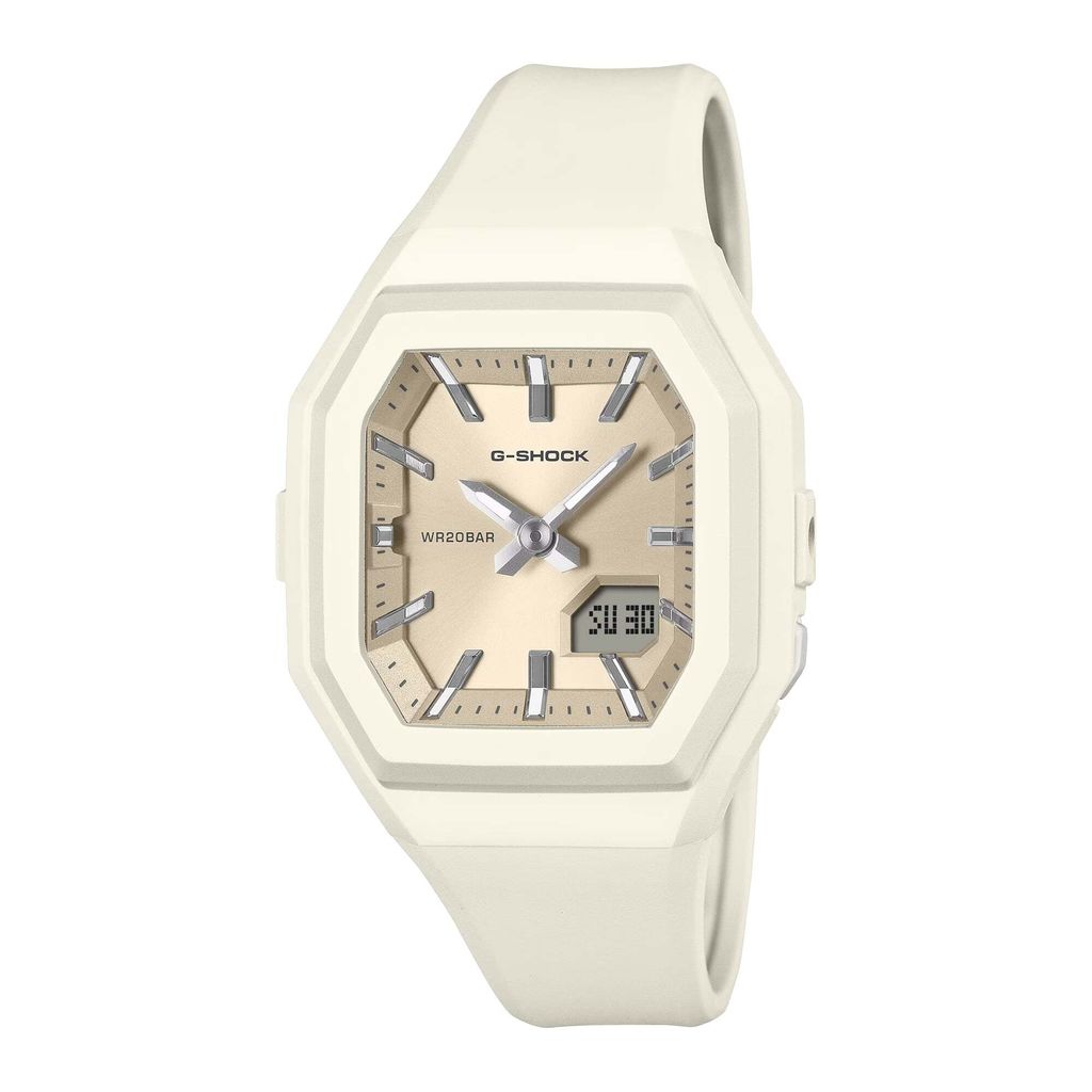 CASIO 卡西歐 G-SHOCK | GMA-S160-7A | 2026年10月新款 優雅俐落 霧面奶白 指針數位雙顯女錶 正右側