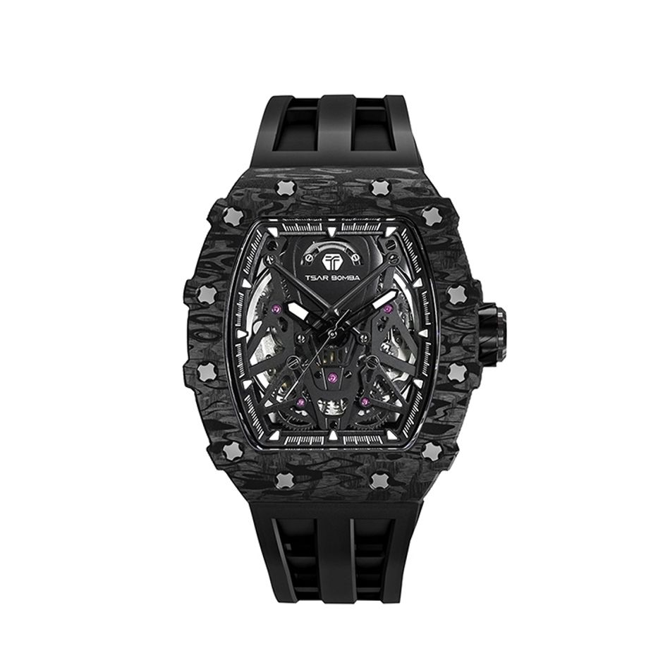 Tsar Bomba 機械公爵 | 元素系列 TB8207CF-01 | 黑色碳纖維錶框 黑色橡膠錶帶 蜘蛛錶盤 自動機械錶正面