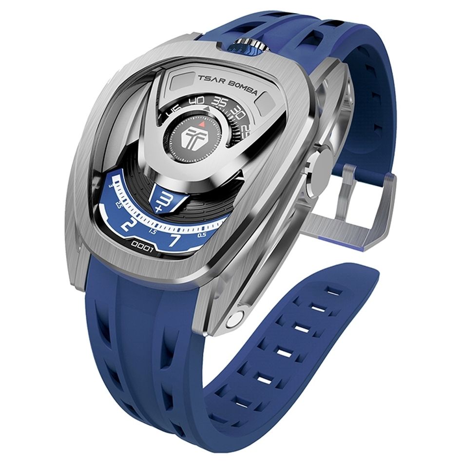 Tsar Bomba 機械公爵 | Reactor系列 TB8213A-03 | 配件可自由拆換 自動上鍊 銀框 藍色氟橡膠錶帶 機械錶側面