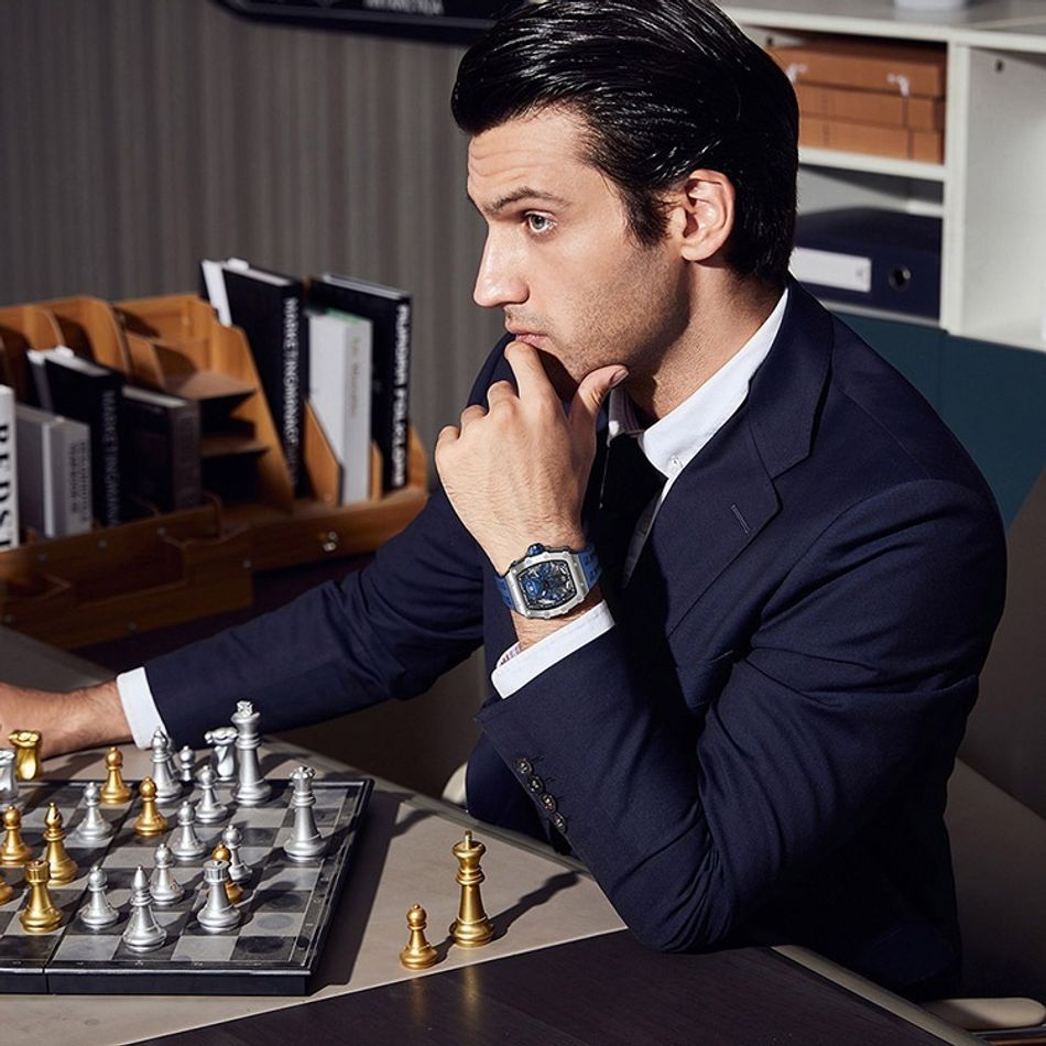 Tsar Bomba 機械公爵 | 銀色鋼錶框 TB8207A-03 | 藍色錶帶 蜘蛛錶盤 舒適耐用橡膠錶帶 自動機械錶實戴展示