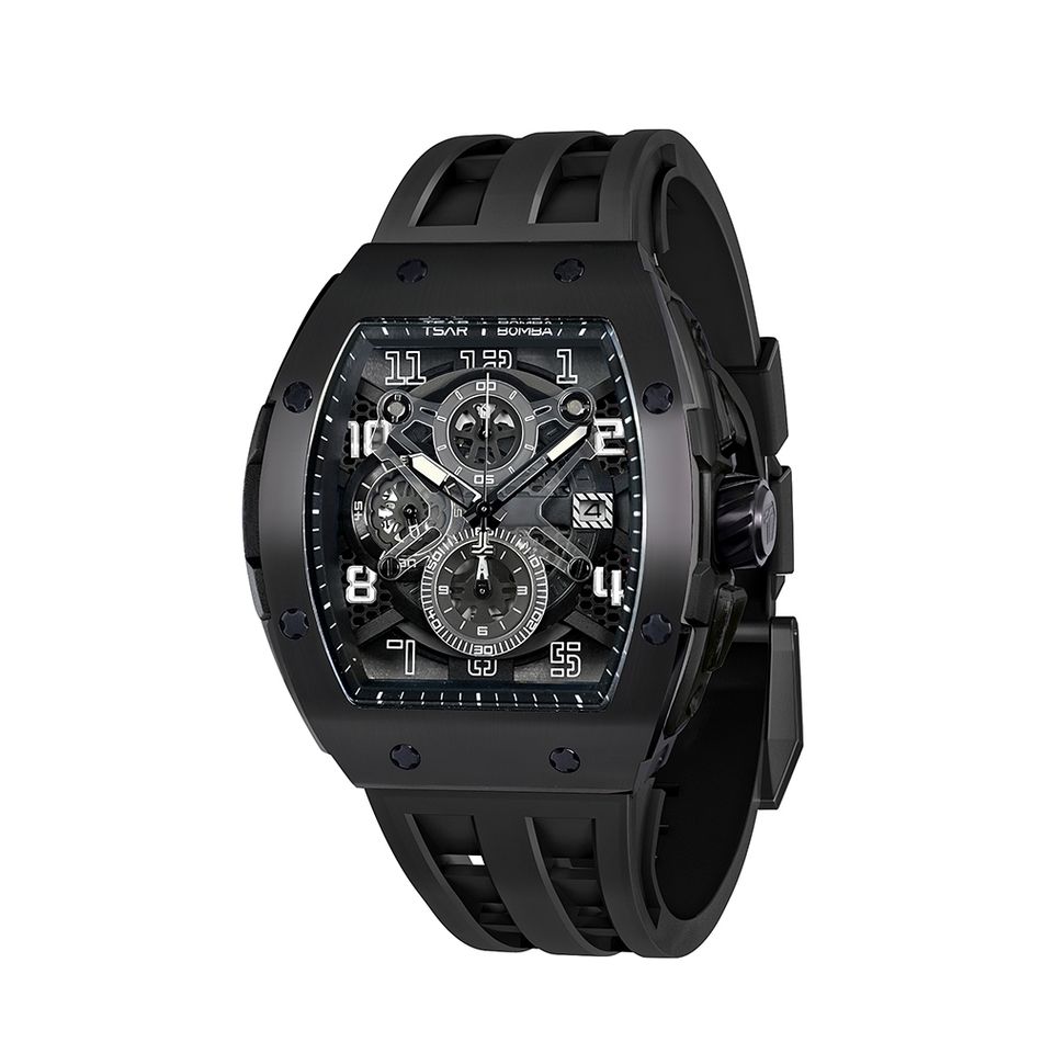 Tsar Bomba 機械公爵 | 元素系列 TB8211Q-04 | 黑色錶框 黑氟橡膠錶帶 鏤空錶盤 石英錶側面