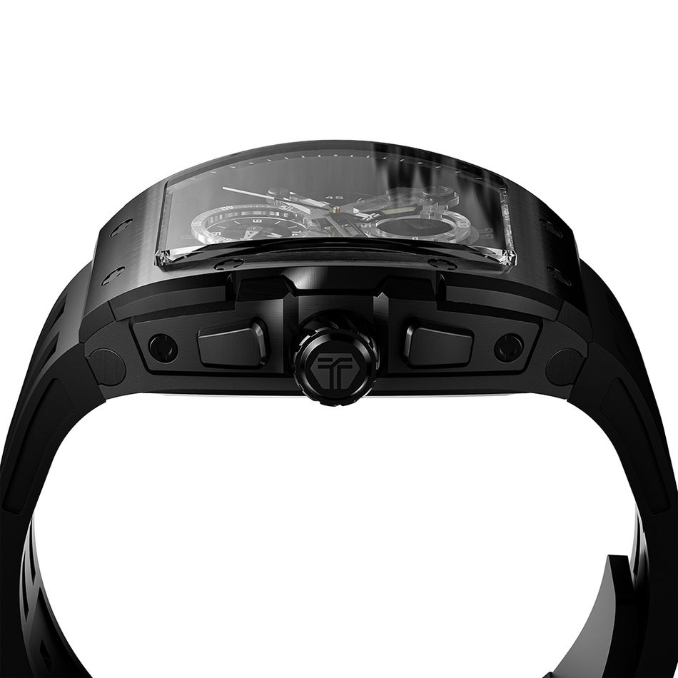Tsar Bomba 機械公爵 | 元素系列 TB8211Q-04 | 黑色錶框 黑氟橡膠錶帶 鏤空錶盤 石英錶側面細節