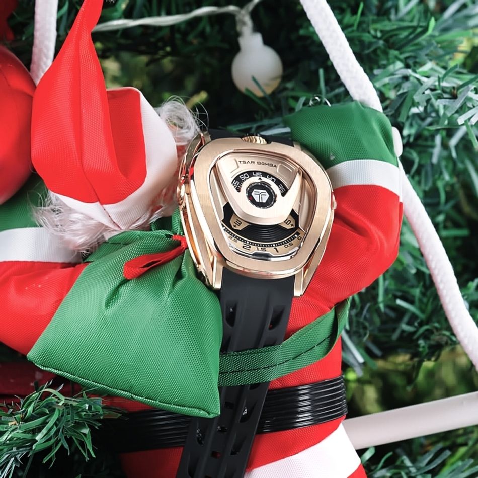 Tsar Bomba 機械公爵 | Reactor系列 TB8213A-07 | 配件可自由拆換 自動上鍊 玫瑰金框 黑色氟橡膠錶帶 機械錶左側展示