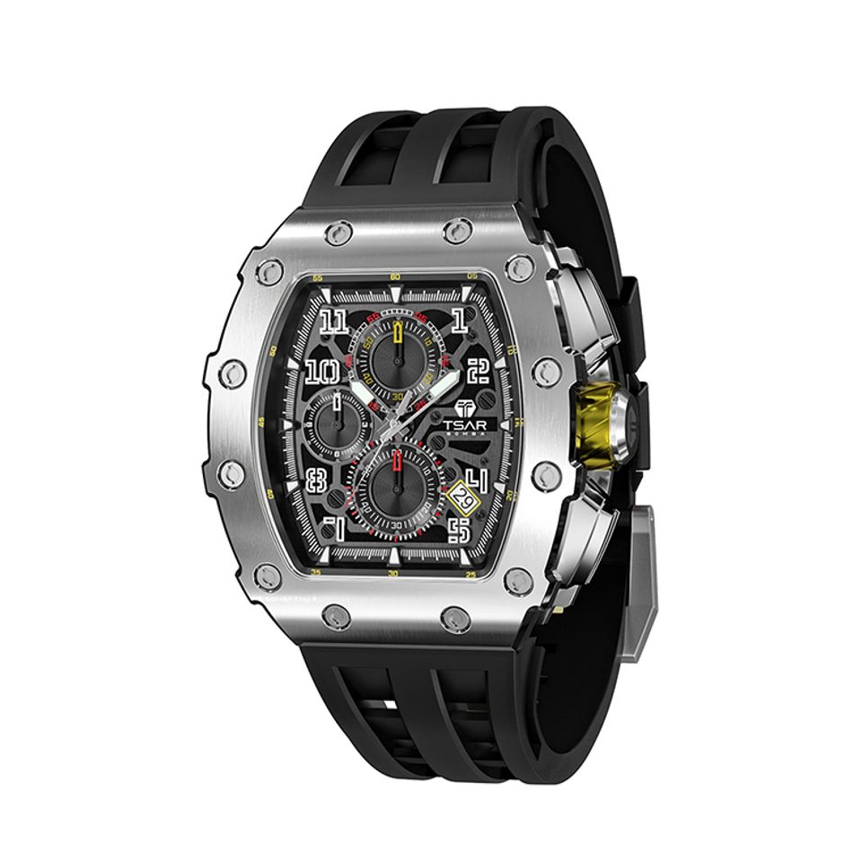 Tsar Bomba 機械公爵 | 元素系列 TB8204Q-13/31 | 日曆版 銀框 黑色矽膠錶帶側面