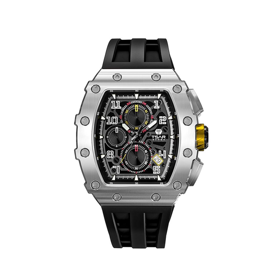 Tsar Bomba 機械公爵 | 元素系列 TB8204Q-13/31 | 日曆版 銀框 黑色矽膠錶帶正面