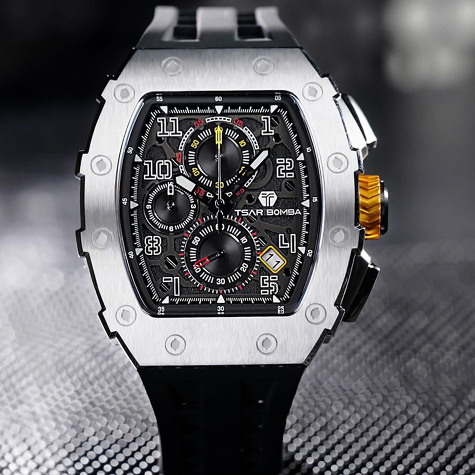 8204Q-1317-1000-750Tsar Bomba 機械公爵 | 元素系列 TB8204Q-13/31 | 日曆版 銀框 黑色矽膠錶帶正面錶面細節