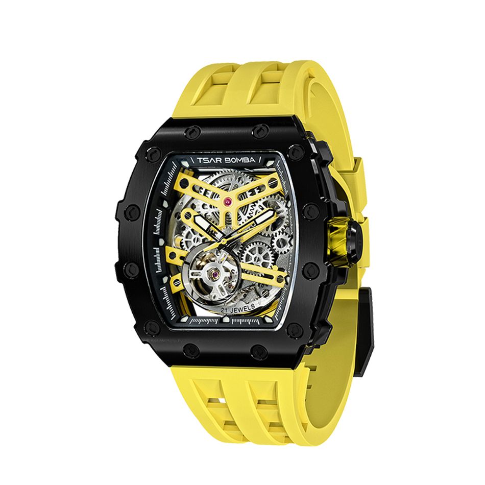 Tsar Bomba 機械公爵 | 元素系列 TB8208A-13 | 自動上鍊 黑框 黃色矽膠錶帶 機械錶側面