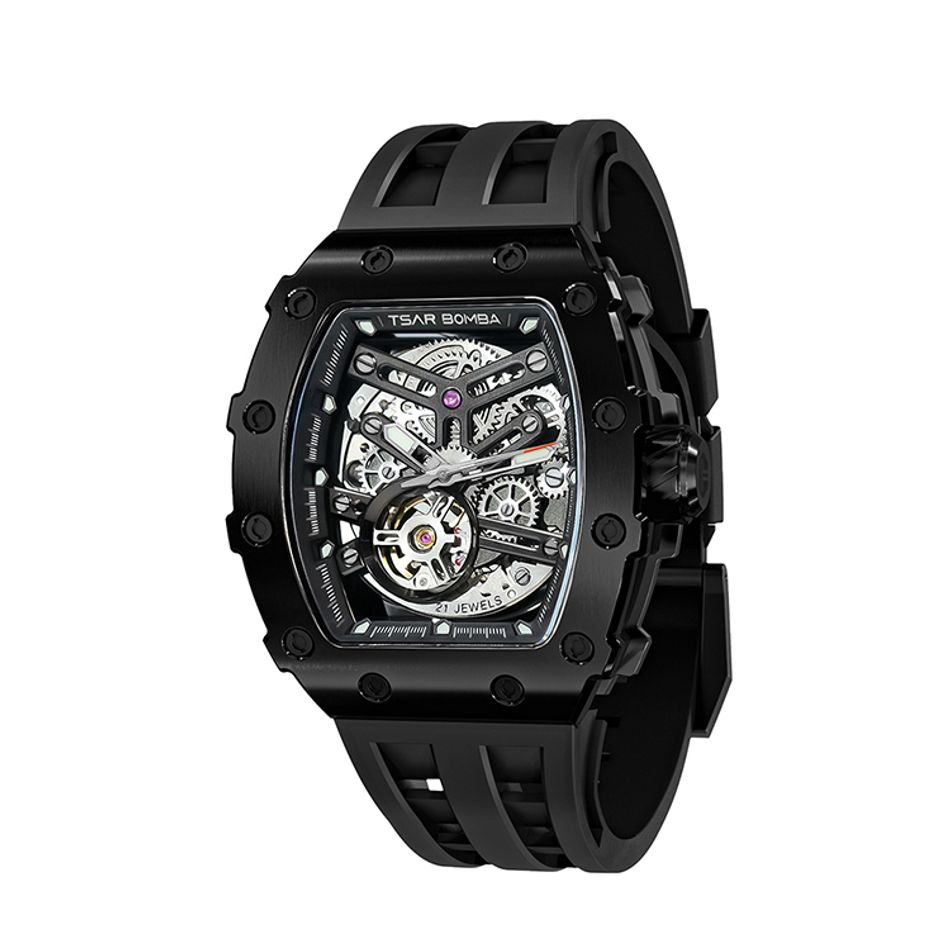 Tsar Bomba 機械公爵 | 元素系列 TB8208A-15 | 自動上鍊 黑框 黑色矽膠錶帶 機械錶側面
