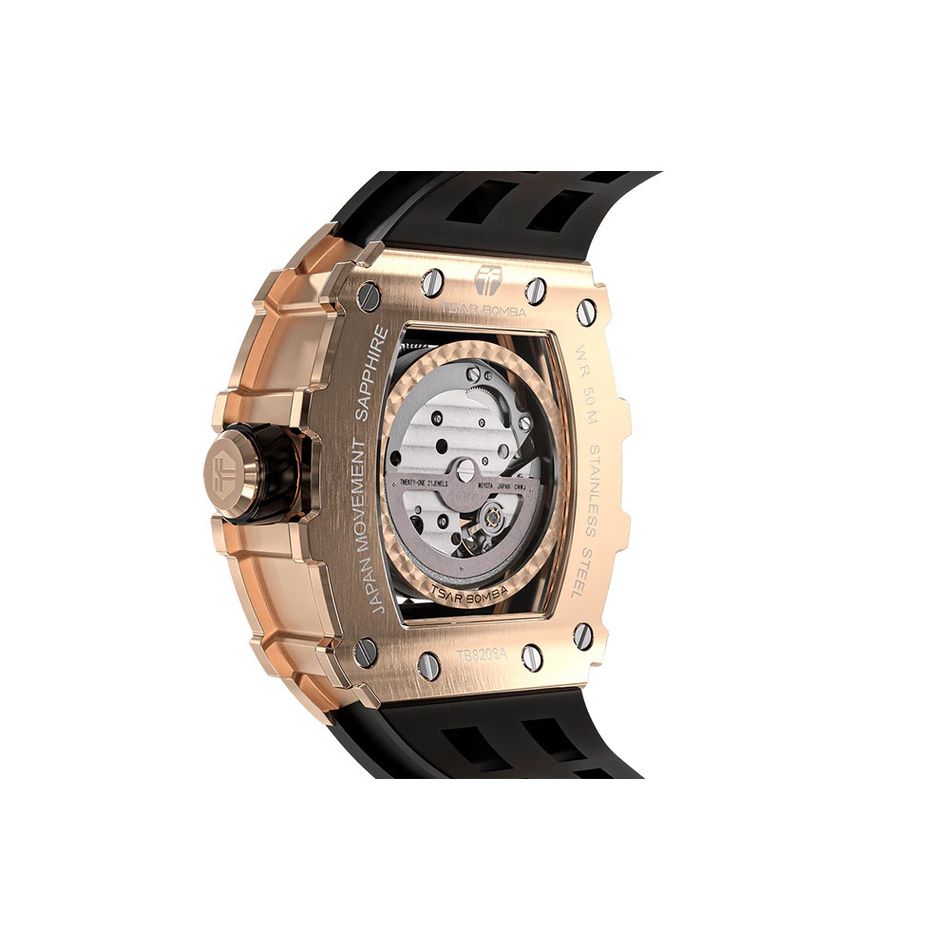 Tsar Bomba 機械公爵 | 元素系列 TB8208A-16 | 自動上鍊 玫金框 黑色矽膠錶帶 機械錶背面