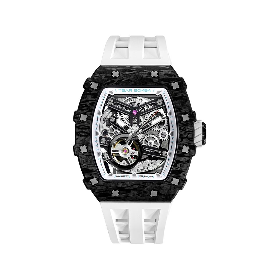 Tsar Bomba 機械公爵 | 元素系列 TB8208CF-10/40 | 自動上鍊 黑色碳纖維框 白色氟橡膠錶帶 機械錶正面