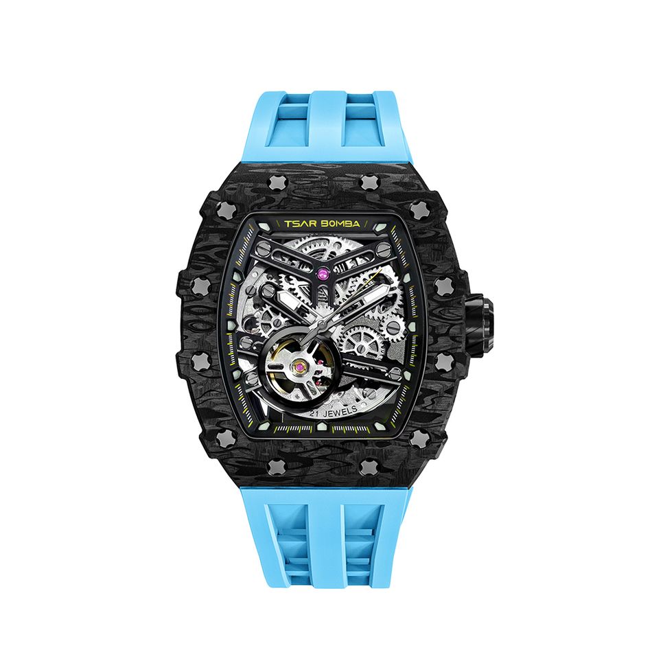 Tsar Bomba 機械公爵 | 元素系列 TB8208CF-11 | 自動上鍊 黑色碳纖維框 藍色氟橡膠錶帶 機械錶正面