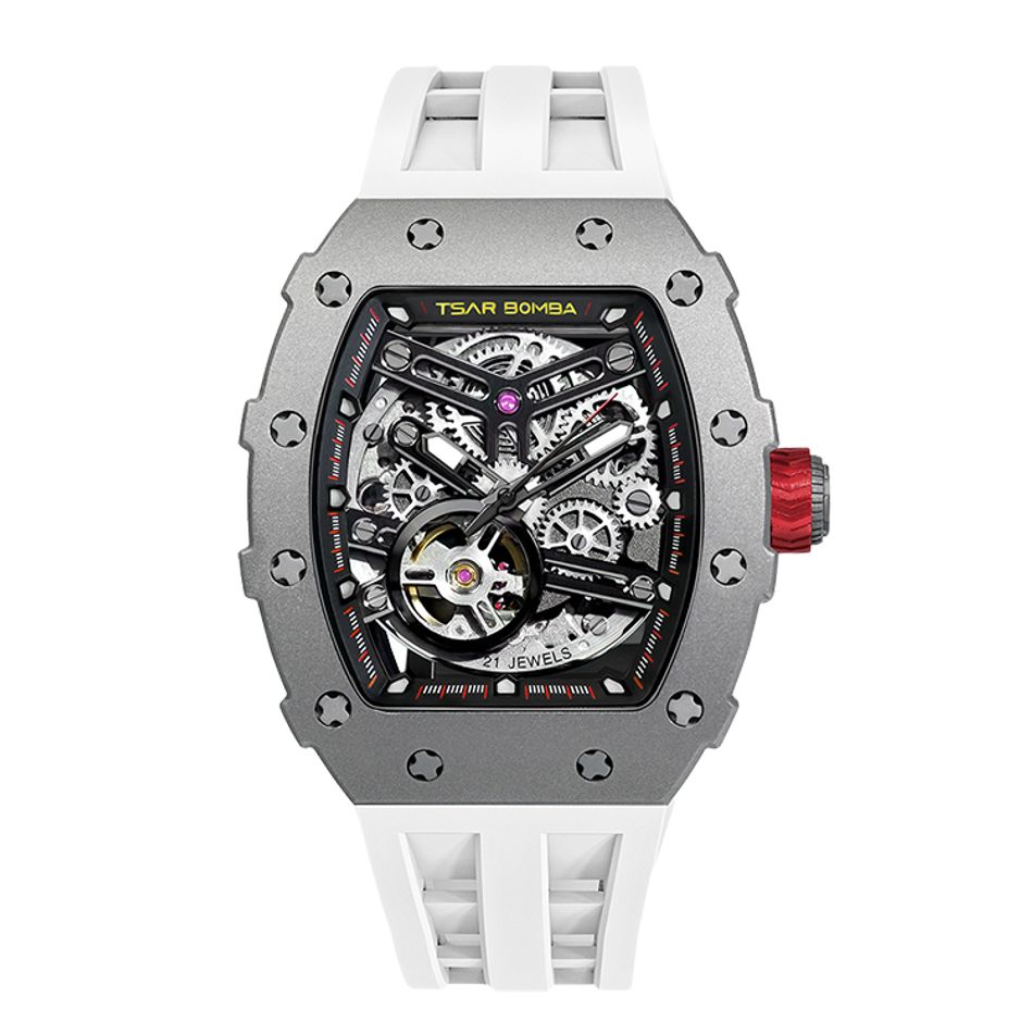 Tsar Bomba 機械公爵 | 元素系列 TB8208T-02 | 自動上鍊 灰色鈦合金框 白色氟橡膠錶帶 機械錶正面