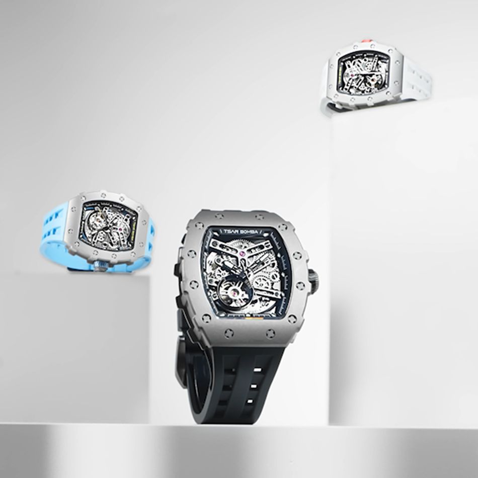 Tsar Bomba 機械公爵 | 元素系列 TB8208T-03 | 自動上鍊 灰色鈦合金框 藍色氟橡膠錶帶 機械錶系列圖