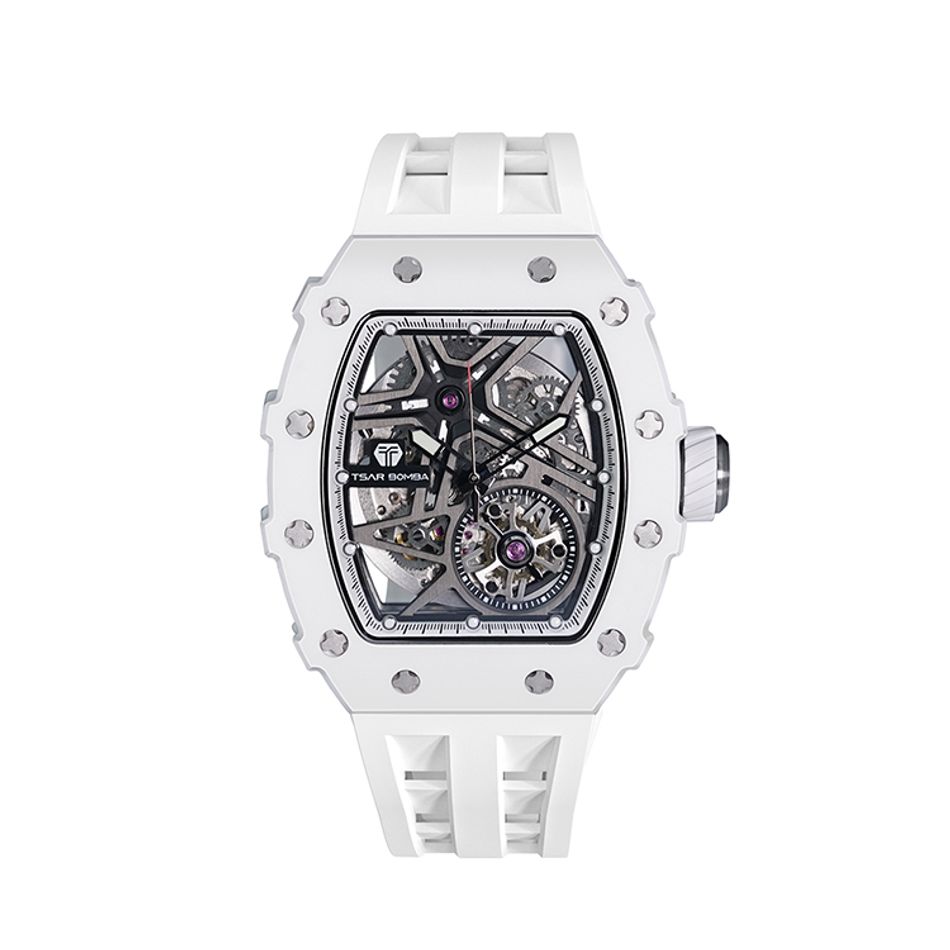 Tsar Bomba 機械公爵 | 元素系列 TB8209C-02 | 自動上鍊 白色陶瓷框 白色氟橡膠錶帶 機械錶正面