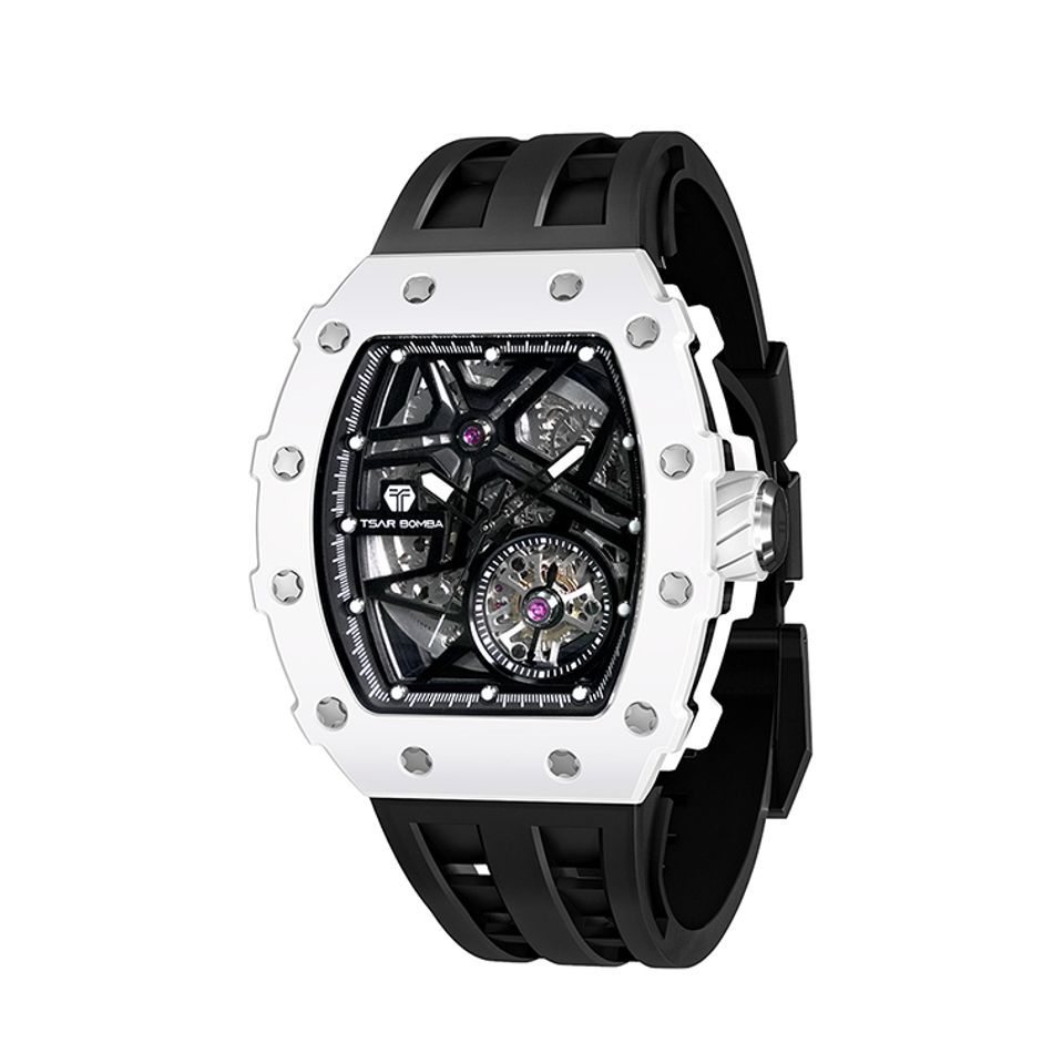 Tsar Bomba 機械公爵 | 元素系列 TB8209C-03 | 自動上鍊 白色陶瓷框 黑色氟橡膠錶帶 機械錶側面