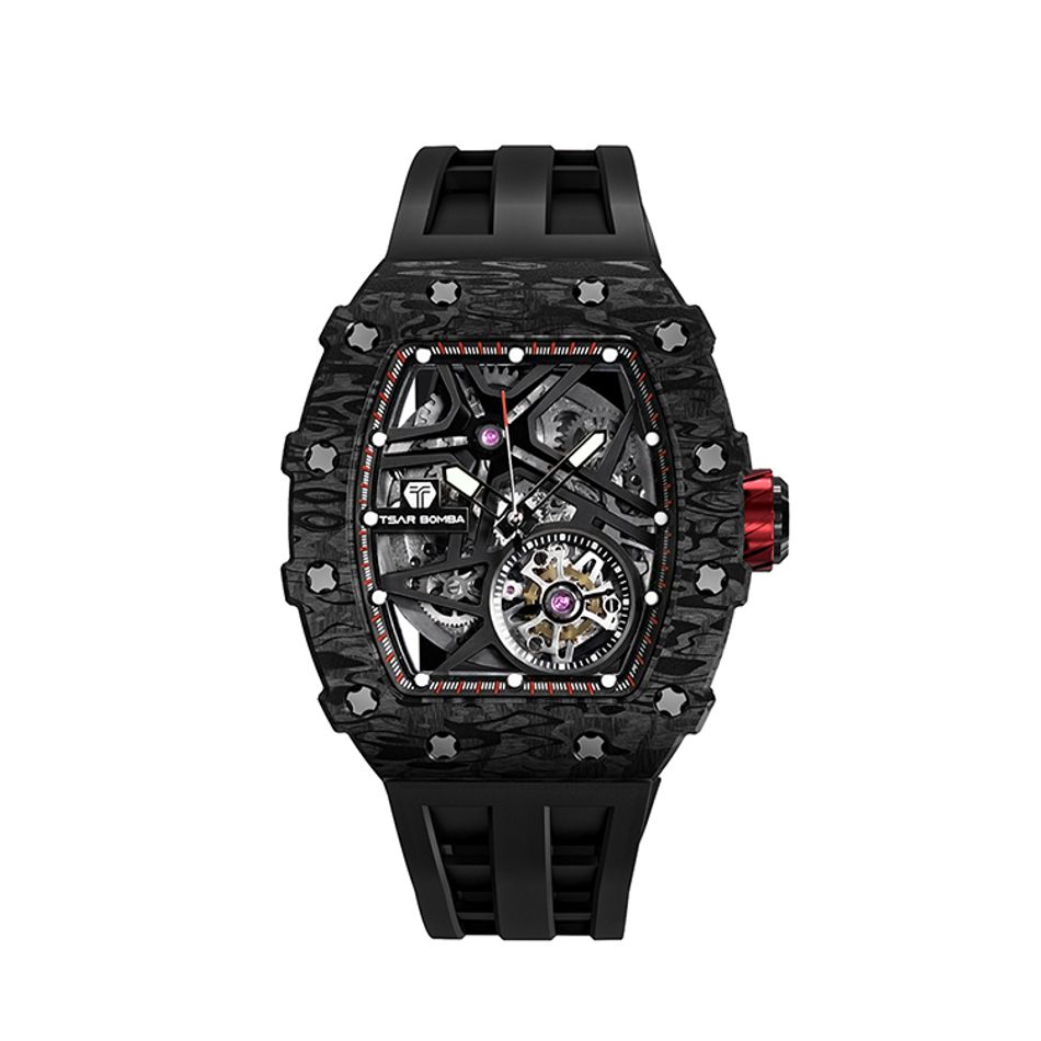 Tsar Bomba 機械公爵 | 元素系列 TB8209CF-01/31 | 自動上鍊 黑色碳纖維框 黑色氟橡膠錶帶 機械錶正面
