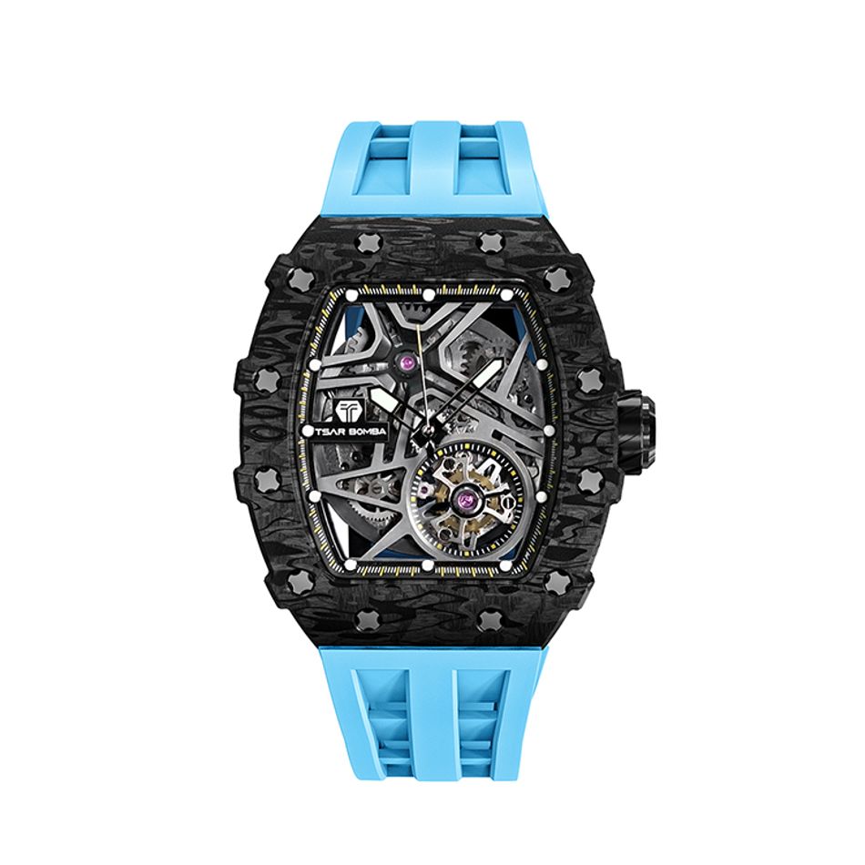 Tsar Bomba 機械公爵 | 元素系列 TB8209CF-04 | 自動上鍊 黑色碳纖維框 藍色氟橡膠錶帶 機械錶正面