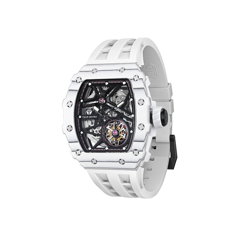 Tsar Bomba 機械公爵 | 元素系列 TB8209CF-05 | 自動上鍊 白色碳纖維框 白色氟橡膠錶帶 機械錶側面