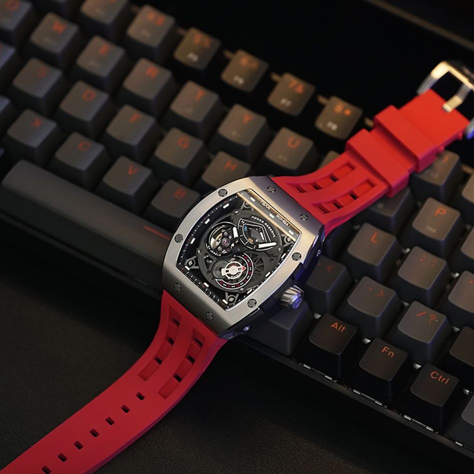 Tsar Bomba 機械公爵 | 元素系列 TB8210A-01 | 自動上鍊 銀色框 紅色氟橡膠快拆錶帶 機械錶示意圖