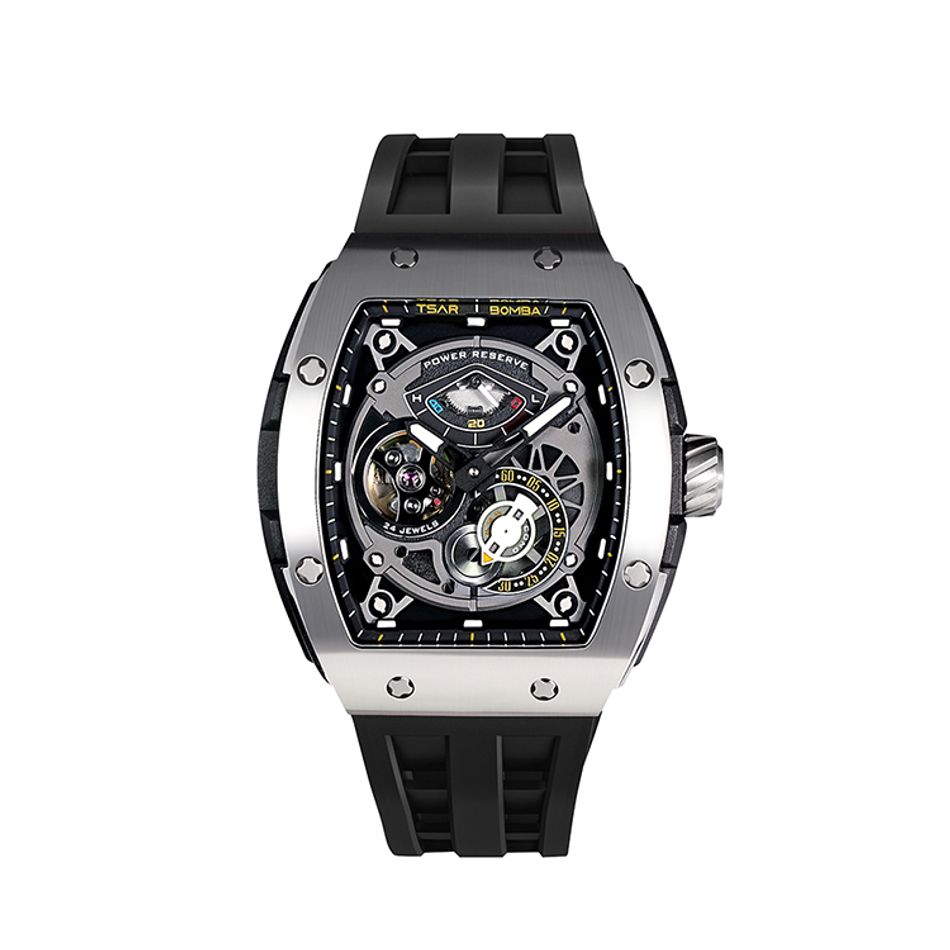 Tsar Bomba 機械公爵 | 元素系列 TB8210A-02 | 自動上鍊 銀色框 黑色氟橡膠快拆錶帶 機械錶正面