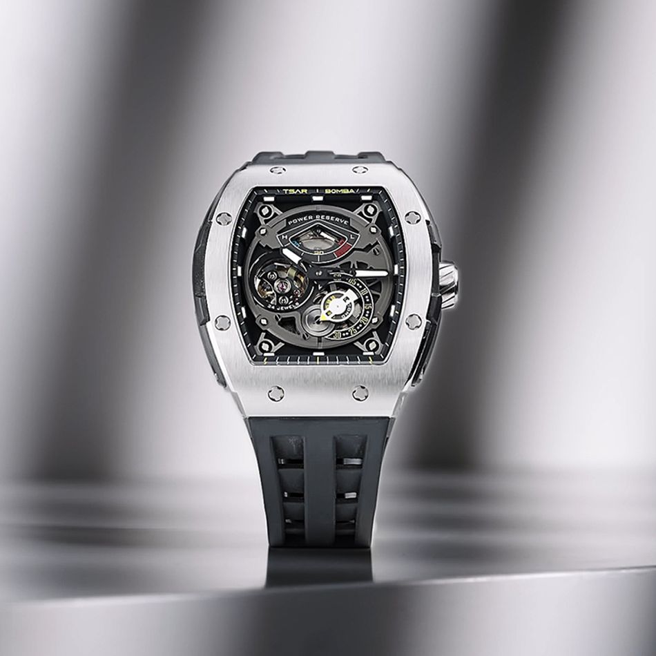 Tsar Bomba 機械公爵 | 元素系列 TB8210A-02 | 自動上鍊 銀色框 黑色氟橡膠快拆錶帶 機械錶正面展示