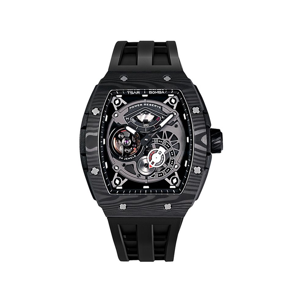Tsar Bomba 機械公爵 | 元素系列 TB8210CF-01 | 自動上鍊 黑色碳纖維框 黑色氟橡膠快拆錶帶 機械錶正面