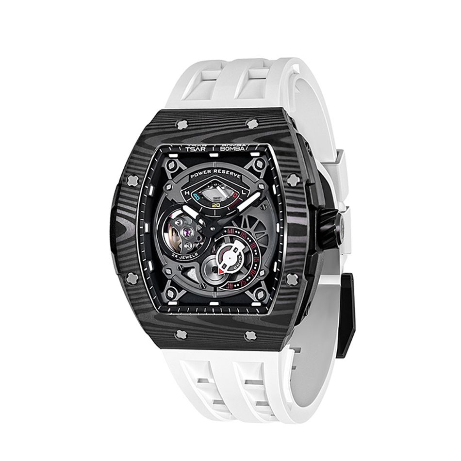 Tsar Bomba 機械公爵 | 元素系列 TB8210CF-02 | 自動上鍊 黑色碳纖維框 白色氟橡膠快拆錶帶 機械錶右側