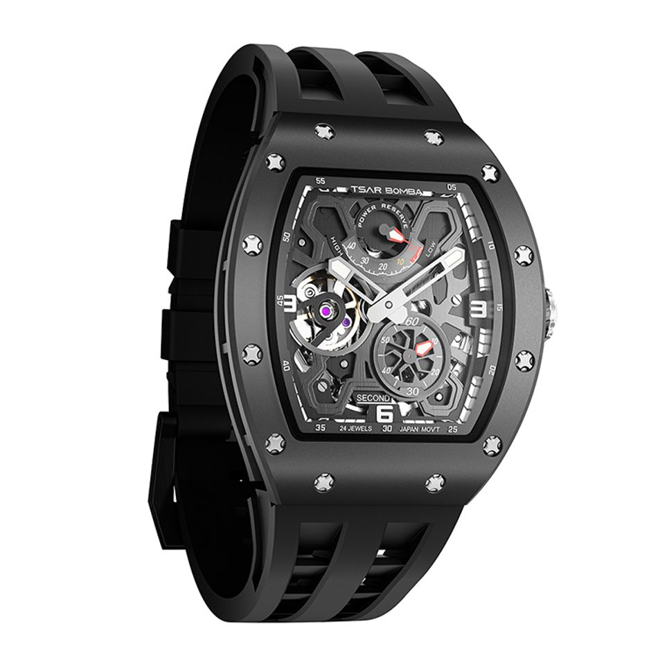 Tsar Bomba 機械公爵 | 元素系列 TB8212C-02 自動上鍊 黑色陶瓷框 黑色氟橡膠錶帶 機械錶左側面