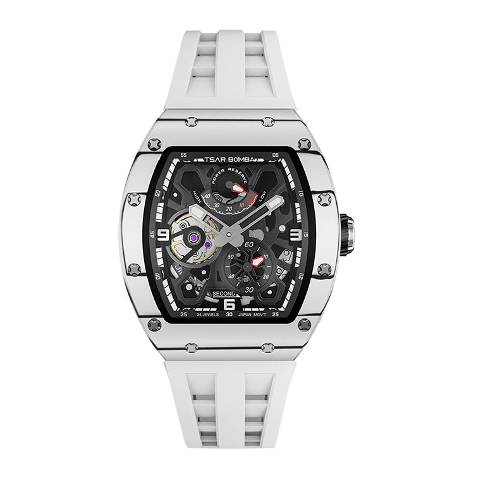 Tsar Bomba 機械公爵 | 元素系列 TB8212CF-01 | 自動上鍊 白色碳纖維陶瓷框 白色氟橡膠錶帶 機械錶正面