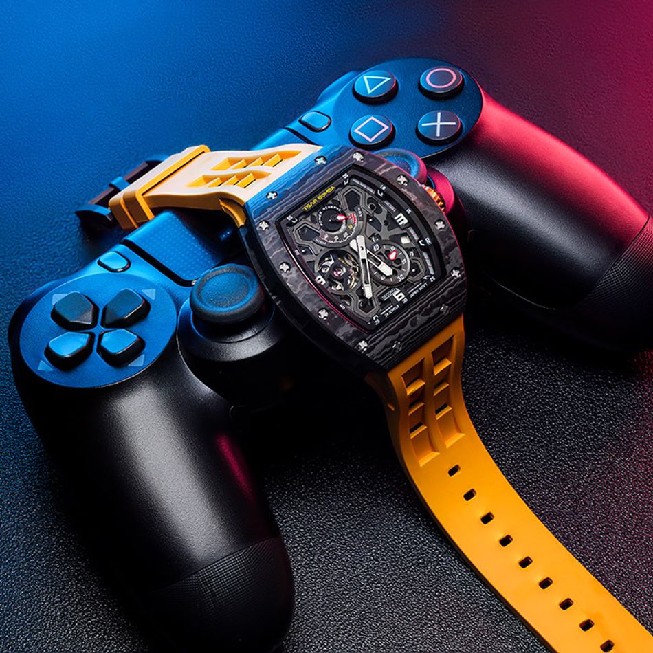 Tsar Bomba 機械公爵 | 元素系列 TB8212CF-03 | 自動上鍊 黑色碳纖維陶瓷框 黃色氟橡膠錶帶 機械錶示意圖