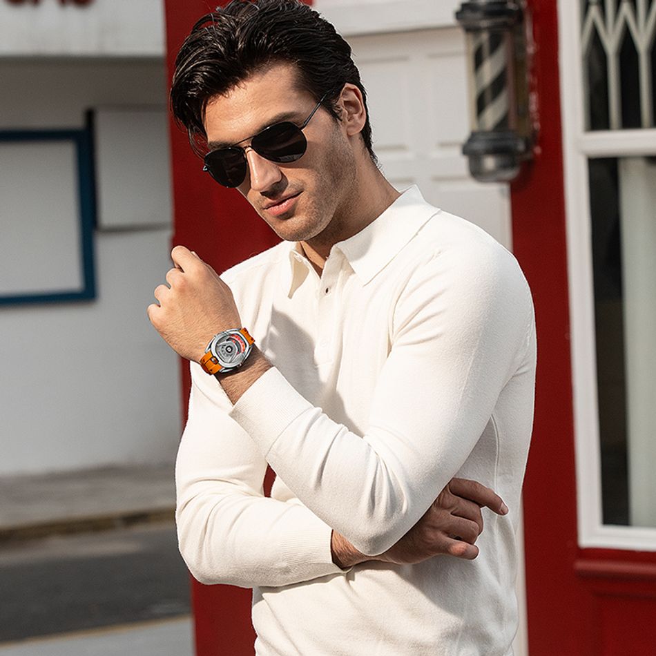 Tsar Bomba 機械公爵 | Reactor系列 TB8213A-01 | 配件可自由拆換 自動上鍊 銀框 橘色氟橡膠錶帶 機械錶搭配示意