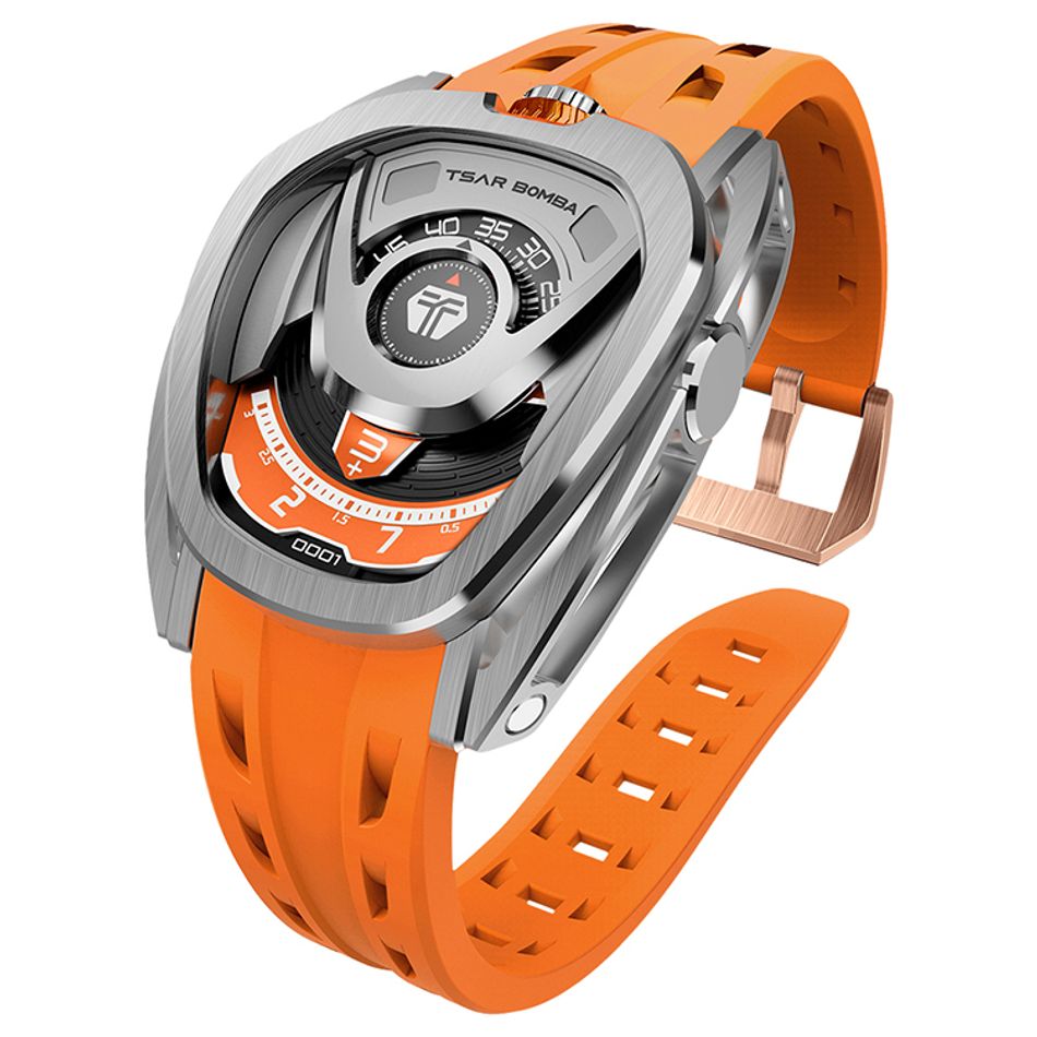 Tsar Bomba 機械公爵 | Reactor系列 TB8213A-01 | 配件可自由拆換 自動上鍊 銀框 橘色氟橡膠錶帶 機械錶右側方