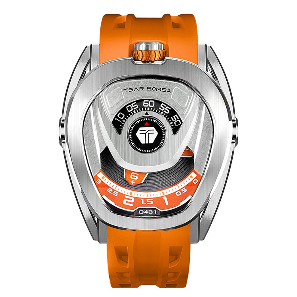 Tsar Bomba 機械公爵 | Reactor系列 TB8213A-01 | 配件可自由拆換 自動上鍊 銀框 橘色氟橡膠錶帶 機械錶正面