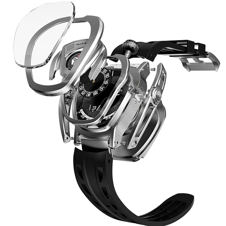 Tsar Bomba 機械公爵 | Reactor系列 TB8213A-02 | 配件可自由拆換 自動上鍊 銀框 黑色氟橡膠錶帶 機械錶配件組裝