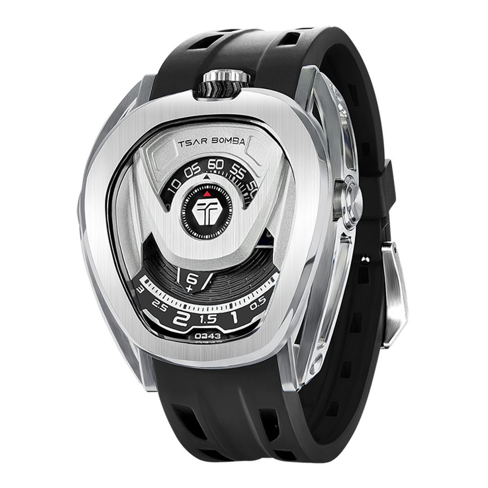 Tsar Bomba 機械公爵 | Reactor系列 TB8213A-02 | 配件可自由拆換 自動上鍊 銀框 黑色氟橡膠錶帶 機械錶正面