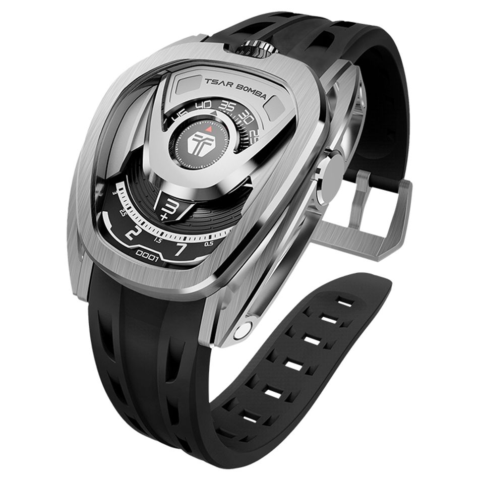 Tsar Bomba 機械公爵 | Reactor系列 TB8213A-02 | 配件可自由拆換 自動上鍊 銀框 黑色氟橡膠錶帶 機械錶側面