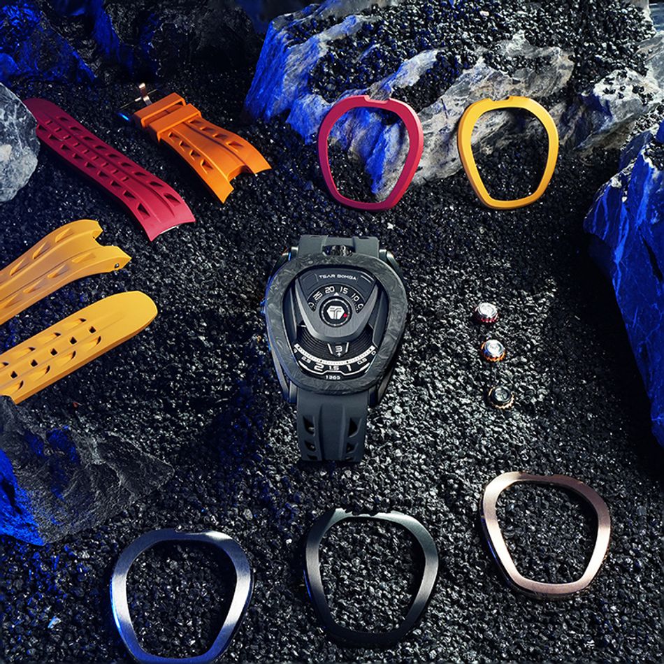 Tsar Bomba 機械公爵 | Reactor系列 TB8213A-06 | 配件可自由拆換 自動上鍊 黑色炭纖維框 黑色氟橡膠錶帶 機械錶表寬框展示