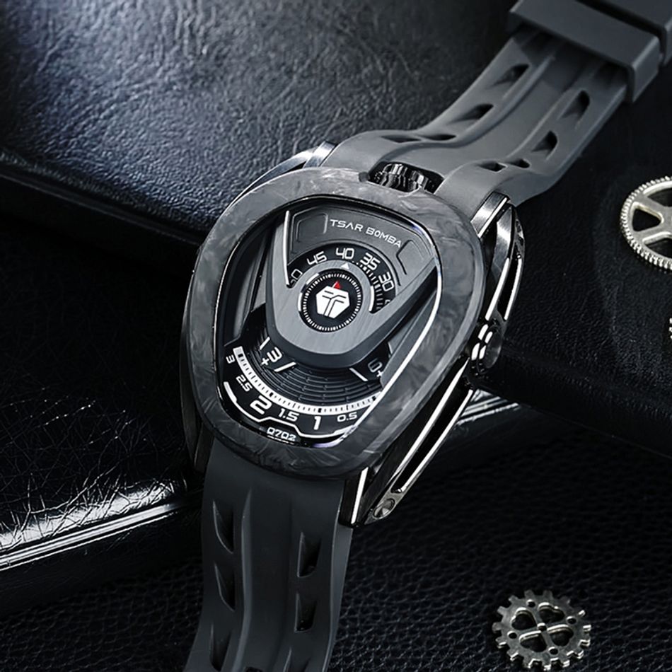 Tsar Bomba 機械公爵 | Reactor系列 TB8213A-06 | 配件可自由拆換 自動上鍊 黑色炭纖維框 黑色氟橡膠錶帶 機械錶右側細節