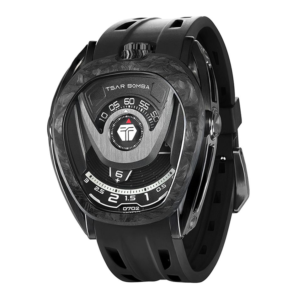 Tsar Bomba 機械公爵 | Reactor系列 TB8213A-06 | 配件可自由拆換 自動上鍊 黑色炭纖維框 黑色氟橡膠錶帶 機械錶正面細節