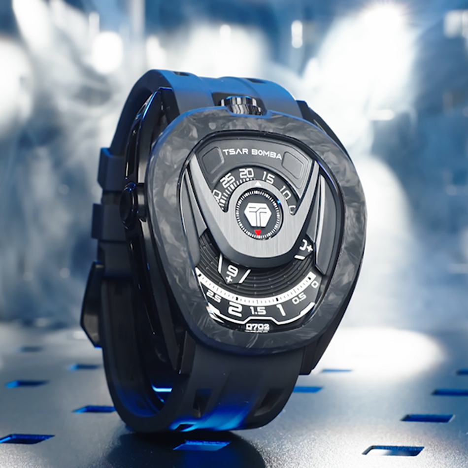 Tsar Bomba 機械公爵 | Reactor系列 TB8213A-06 | 配件可自由拆換 自動上鍊 黑色炭纖維框 黑色氟橡膠錶帶 機械錶左側