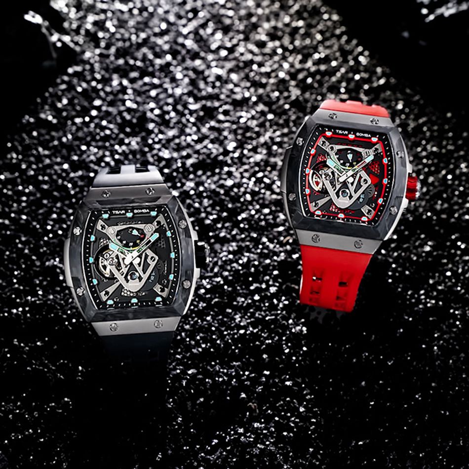 Tsar Bomba 機械公爵 | Neutron系列 TB8216TF-02 | 錶帶可自由拆換 自動上鍊 黑色炭纖維框 紅色氟橡膠錶帶 機械錶系列圖