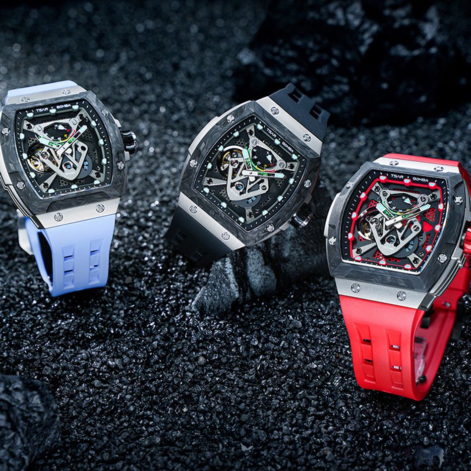 Tsar Bomba 機械公爵 | Neutron系列 TB8216TF-03 | 錶帶可自由拆換 自動上鍊 黑色炭纖維框 藍色氟橡膠錶帶 機械錶系列圖