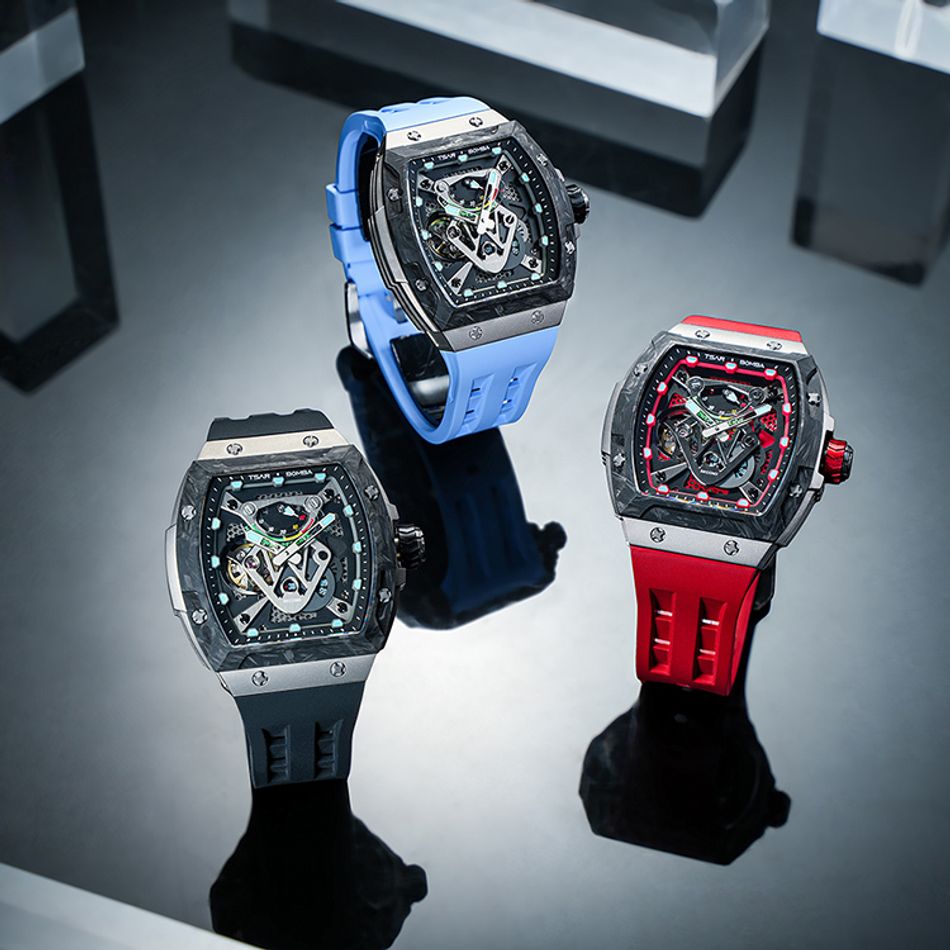 Tsar Bomba 機械公爵 | Neutron系列 TB8216TF-03 | 錶帶可自由拆換 自動上鍊 黑色炭纖維框 藍色氟橡膠錶帶 機械錶系列圖