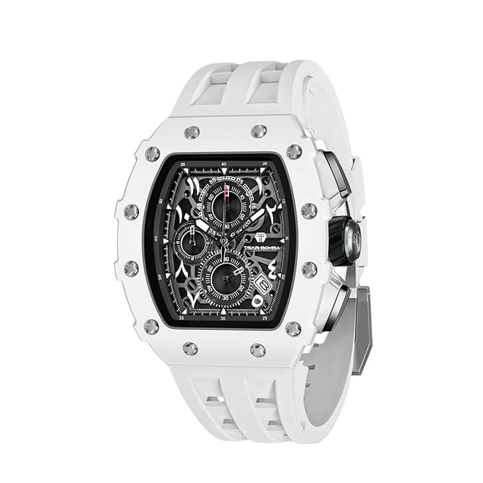 Tsar Bomba 機械公爵 | 元素系列 TB8204QA-01 | 日曆版 白色生化陶瓷框 白色矽膠錶帶 石英錶側面